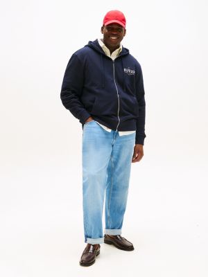 blue plus logo zip-thru hoody for men tommy hilfiger