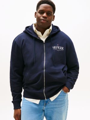 blue plus logo zip-thru hoody for men tommy hilfiger