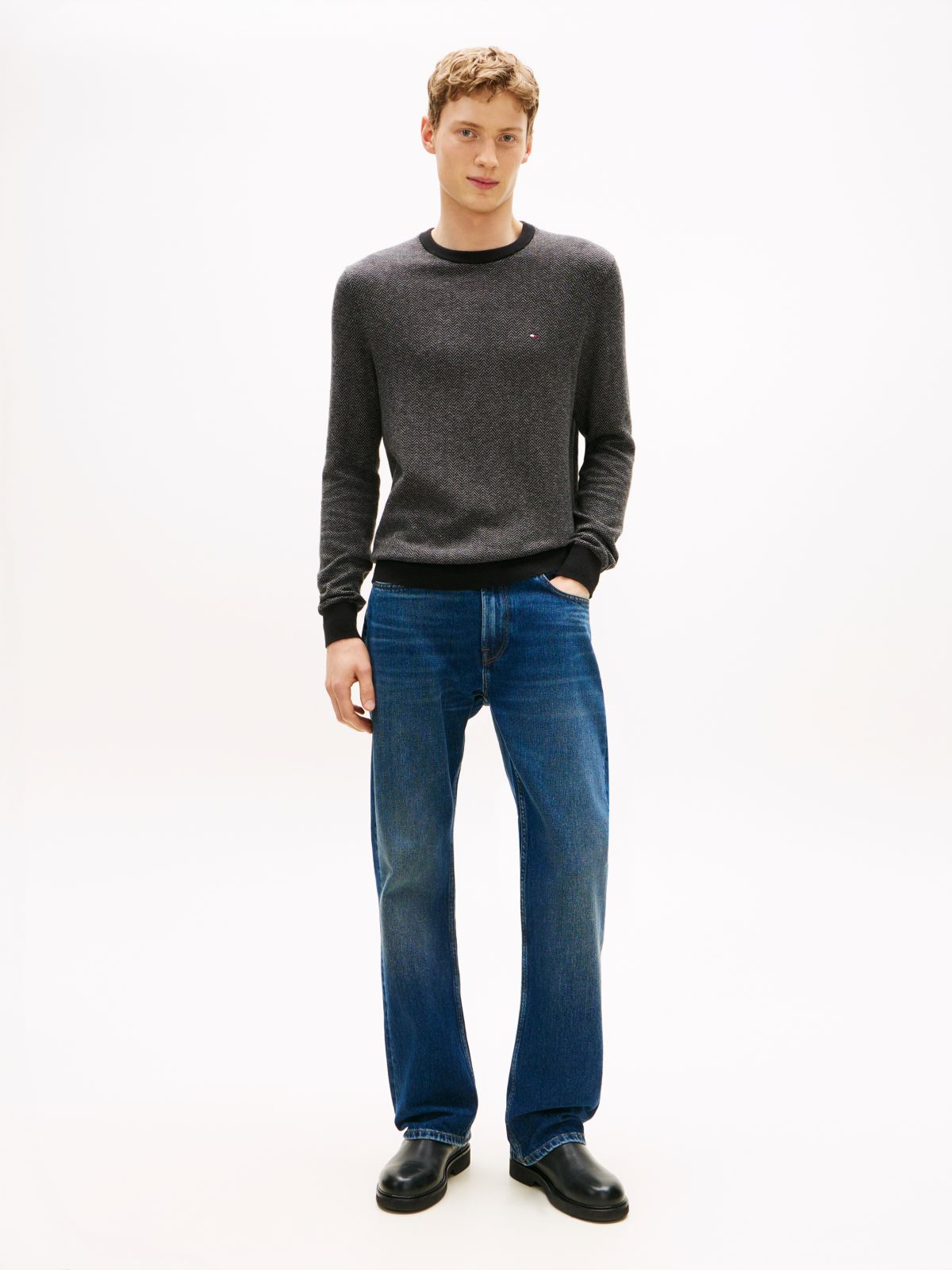 Herringbone Knit Jumper With Cashmere — Grey
