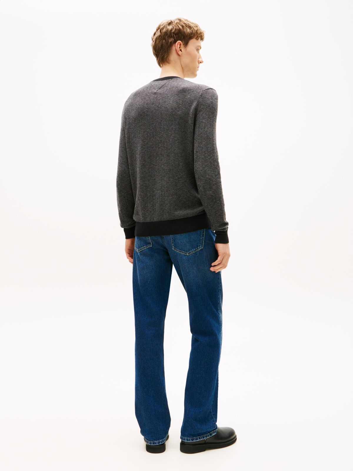 Herringbone Knit Jumper With Cashmere — Grey