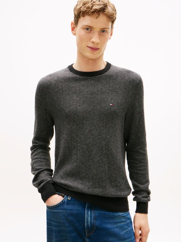 Herringbone Knit Jumper With Cashmere — Grey