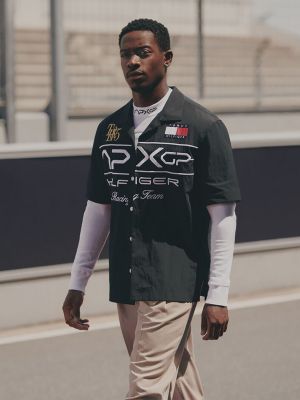 czarny satynowa koszula z kolekcji apxgp dla mężczyźni - tommy hilfiger