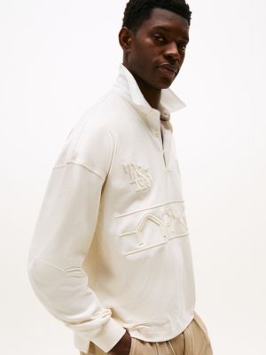 white the apxgp collection relaxed tonal embroidery rugby shirt for men tommy hilfiger