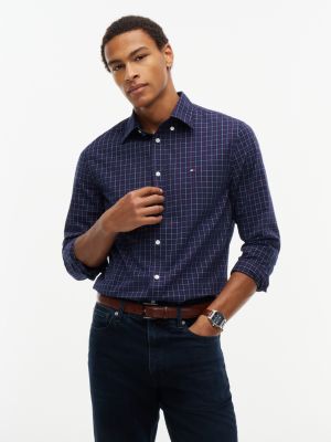 blue th flex regular fit poplin shirt for men tommy hilfiger