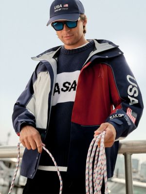 giacca a vento tommy x u.s. sail gp team relaxed fit in ripstop blu da uomini tommy hilfiger