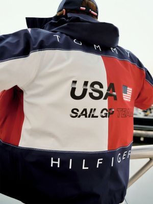 giacca a vento tommy x u.s. sail gp team relaxed fit in ripstop blu da uomini tommy hilfiger