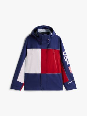 giacca a vento tommy x u.s. sail gp team relaxed fit in ripstop blu da uomini tommy hilfiger