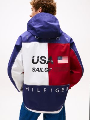 giacca a vento tommy x u.s. sail gp team relaxed fit in ripstop blu da uomini tommy hilfiger
