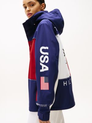 giacca a vento tommy x u.s. sail gp team relaxed fit in ripstop blu da uomini tommy hilfiger