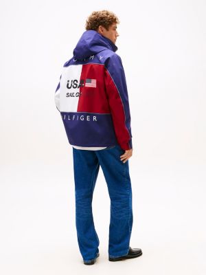 giacca a vento tommy x u.s. sail gp team relaxed fit in ripstop blu da uomini tommy hilfiger