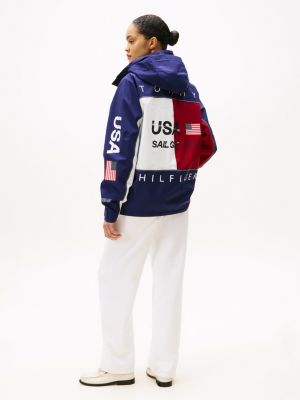 giacca a vento tommy x u.s. sail gp team relaxed fit in ripstop blu da uomini tommy hilfiger