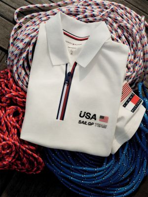 white tommy x u.s. sail gp team pique relaxed fit polo shirt for men tommy hilfiger