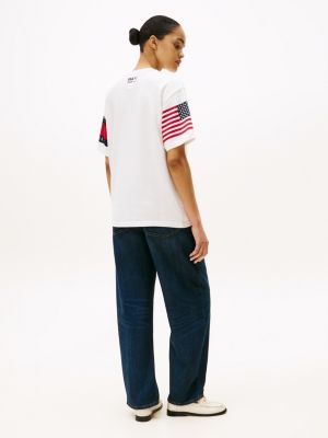 weiß tommy x u.s. sail gp team relaxed fit t-shirt im color block-design für herren - tommy hilfiger