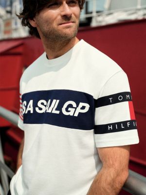 weiß tommy x u.s. sail gp team relaxed fit t-shirt im color block-design für herren - tommy hilfiger