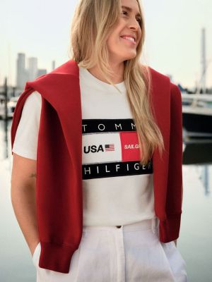 weiß tommy x u.s. sail gp team t-shirt mit logo für herren - tommy hilfiger