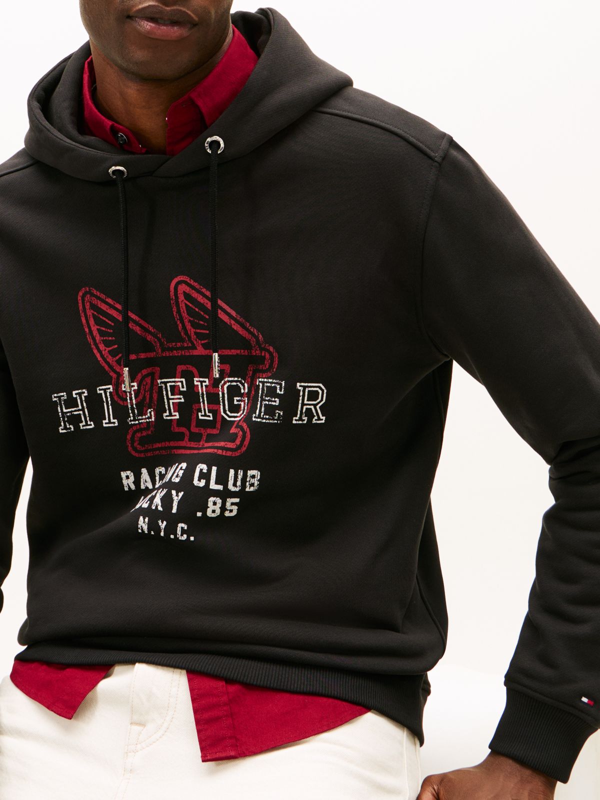 Graphic Terry Drawstring Hoody — Black