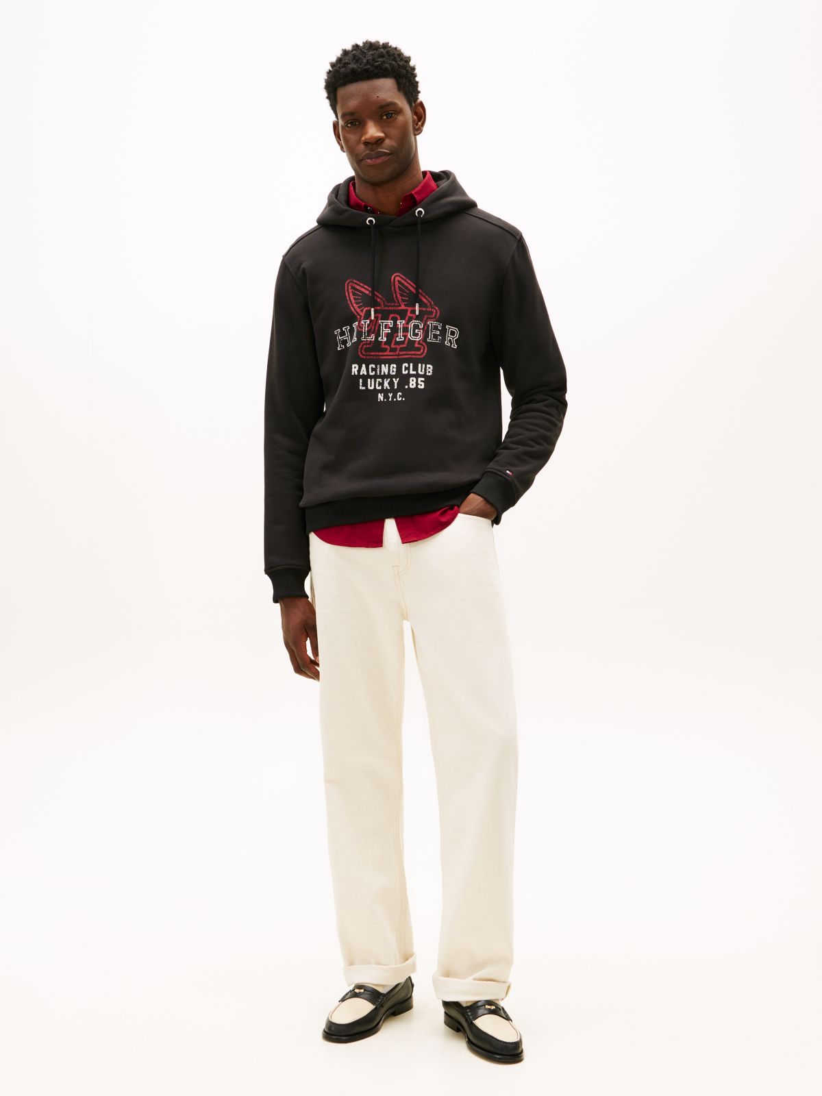 Graphic Terry Drawstring Hoody — Black
