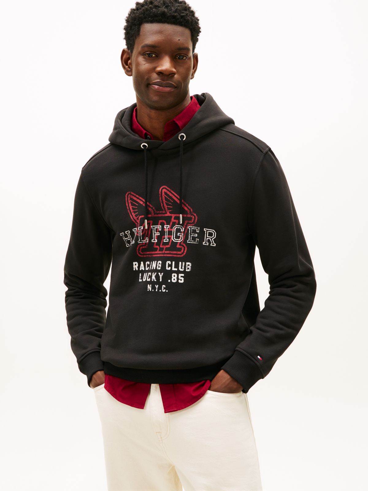 Graphic Terry Drawstring Hoody — Black