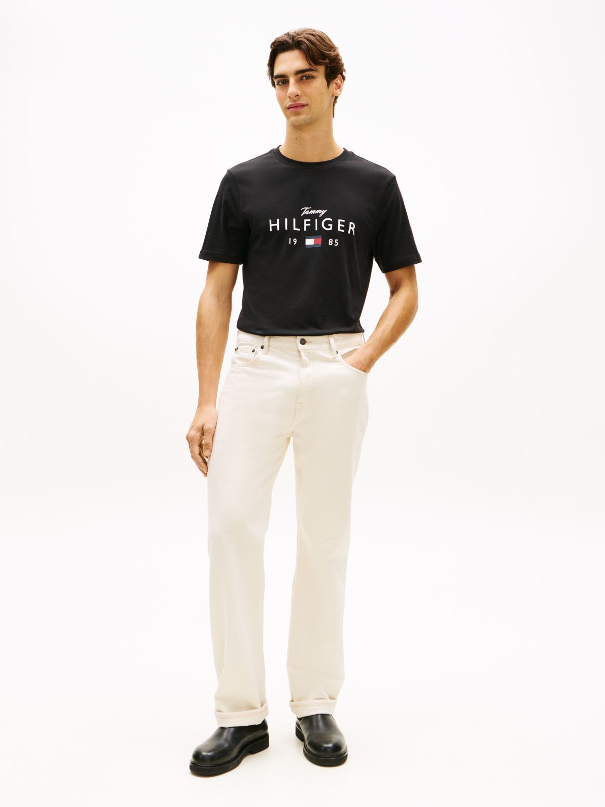 Logo Graphic Jersey Crew Neck T-Shirt — Black