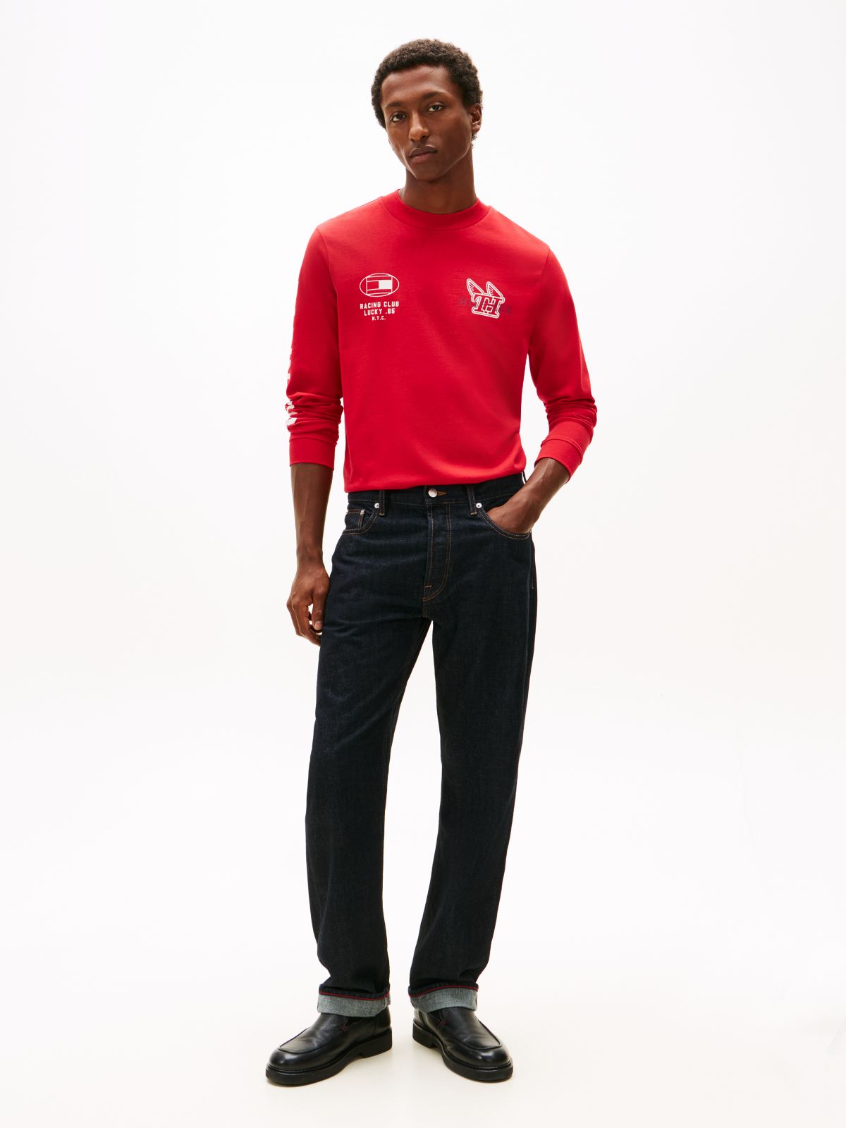 Graphic Jersey Long Sleeve T-Shirt — Red