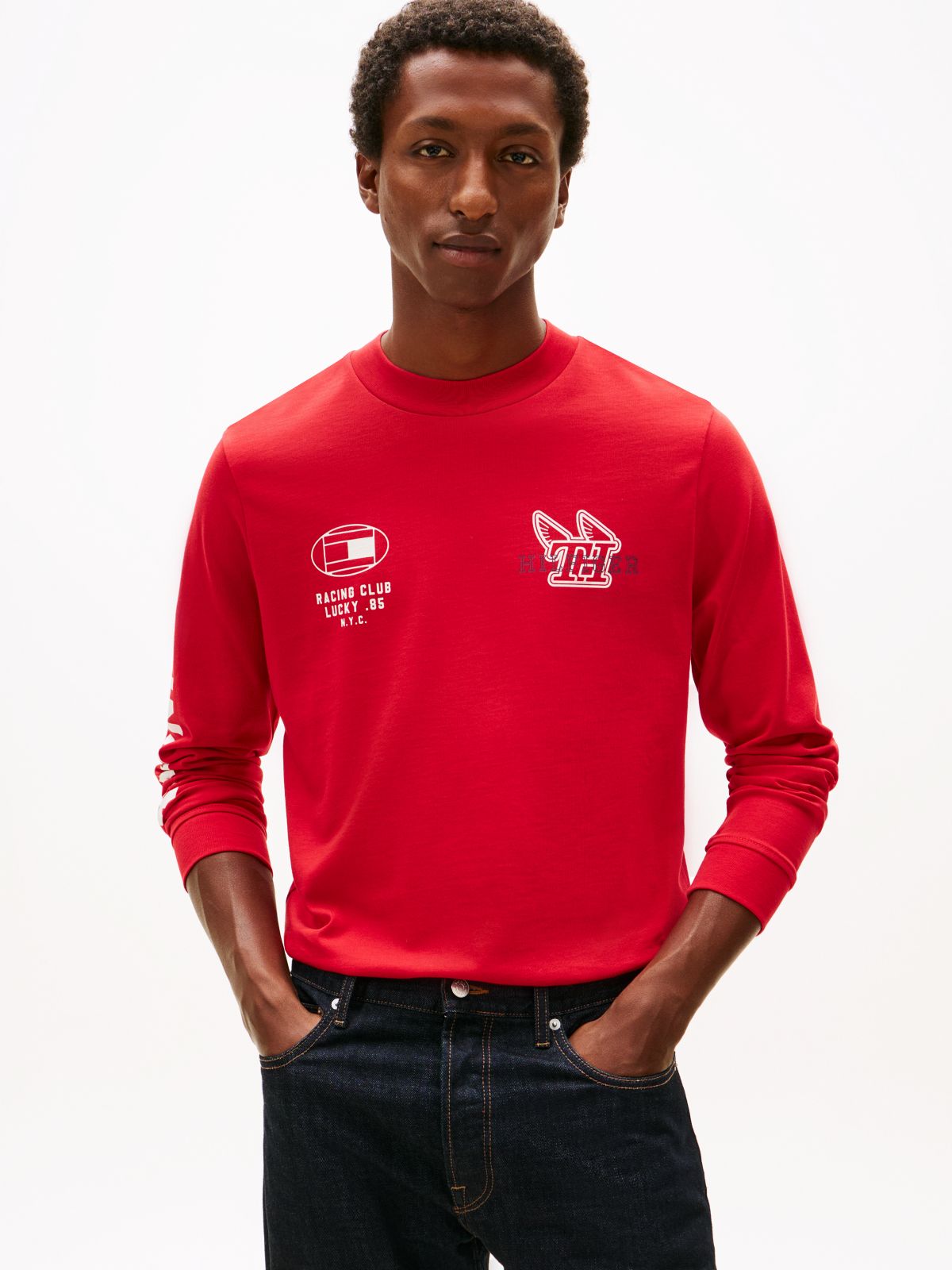Graphic Jersey Long Sleeve T-Shirt — Red