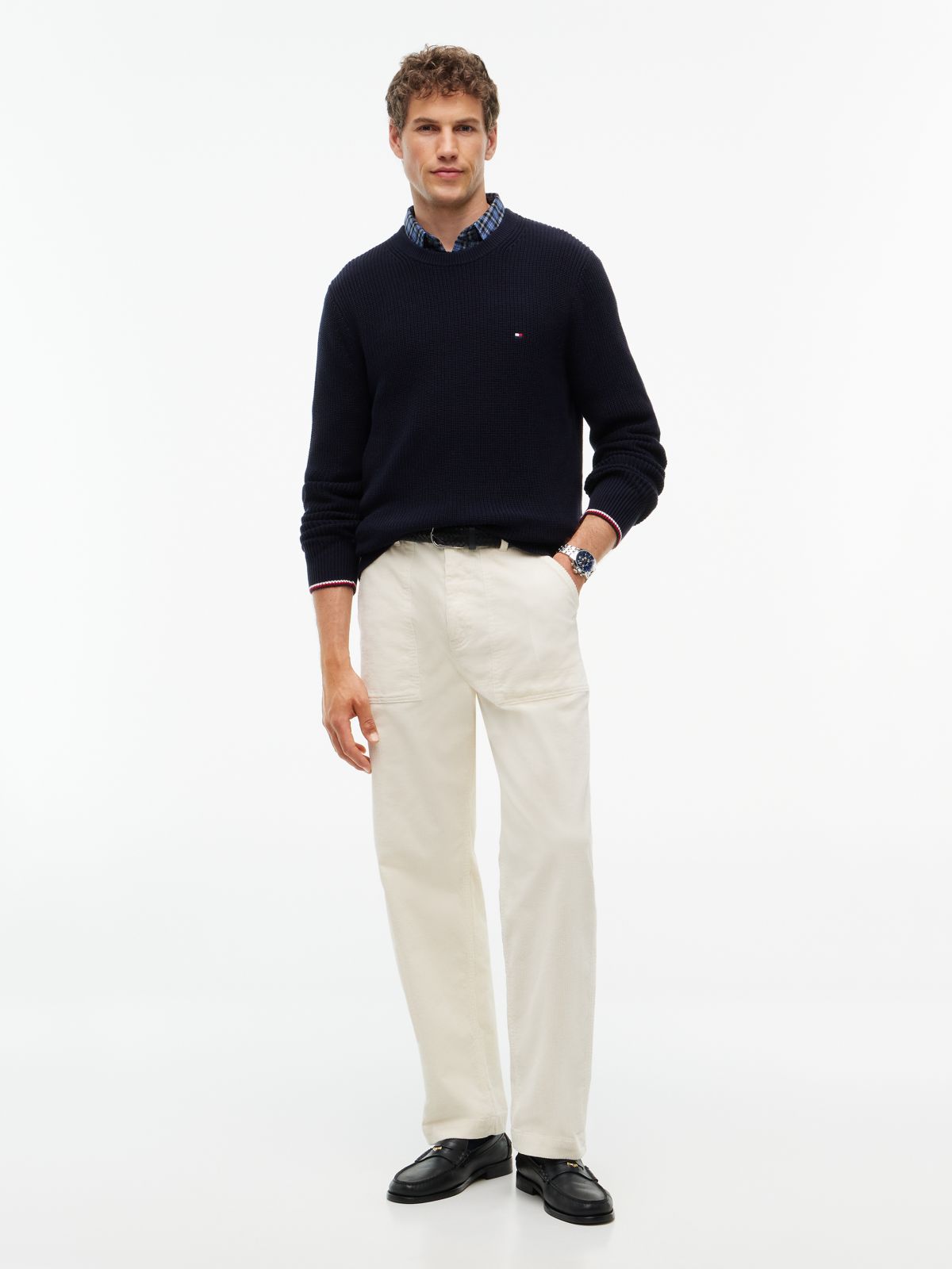 Tipped Cuff Crew Neck Jumper — Blue