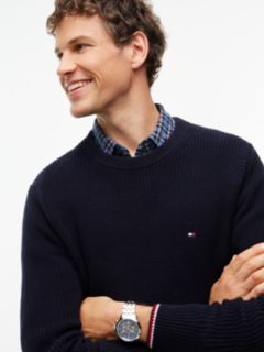 Tipped Cuff Crew Neck Jumper — Blue 3