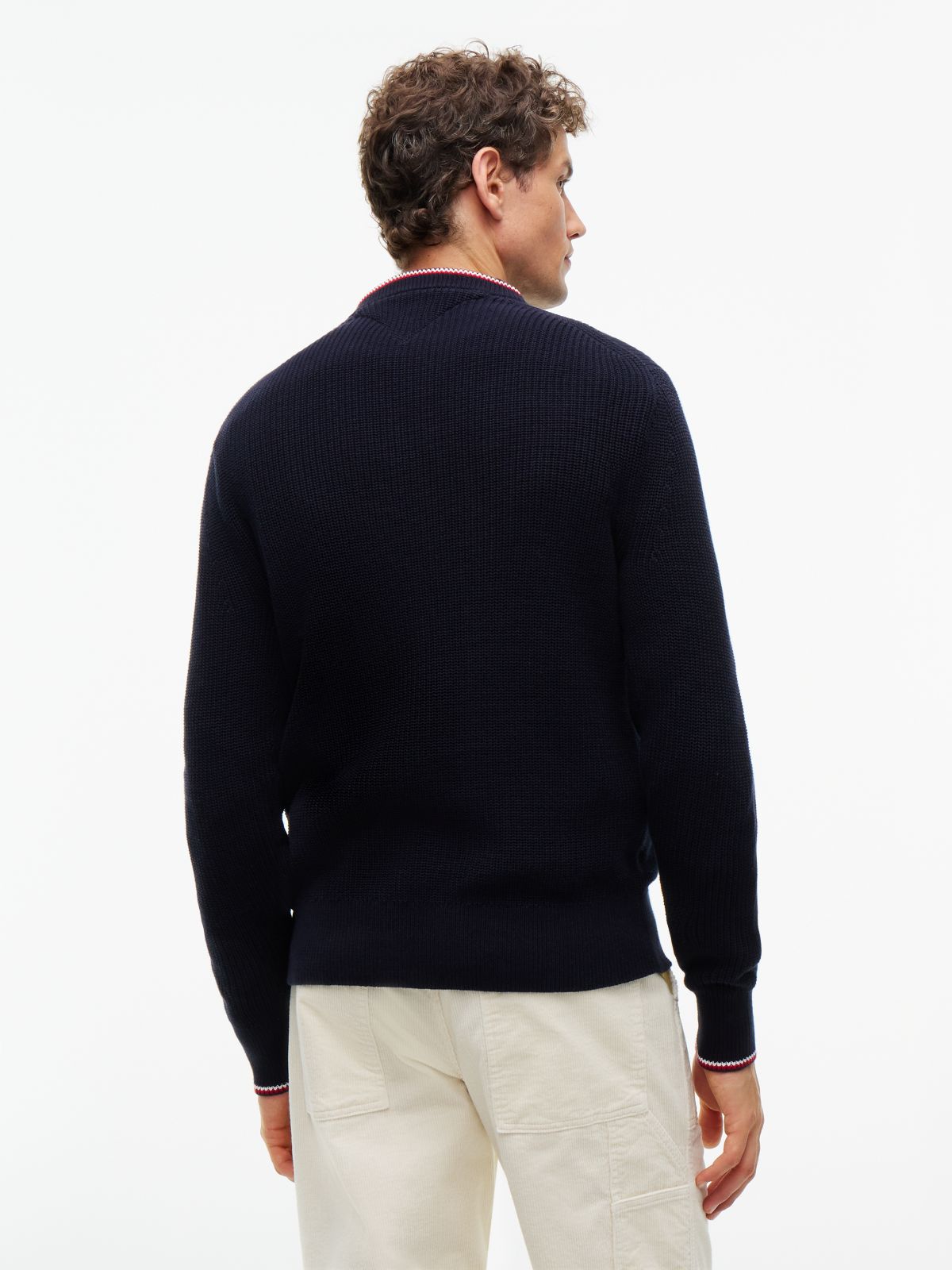 Tipped Cuff Crew Neck Jumper — Blue