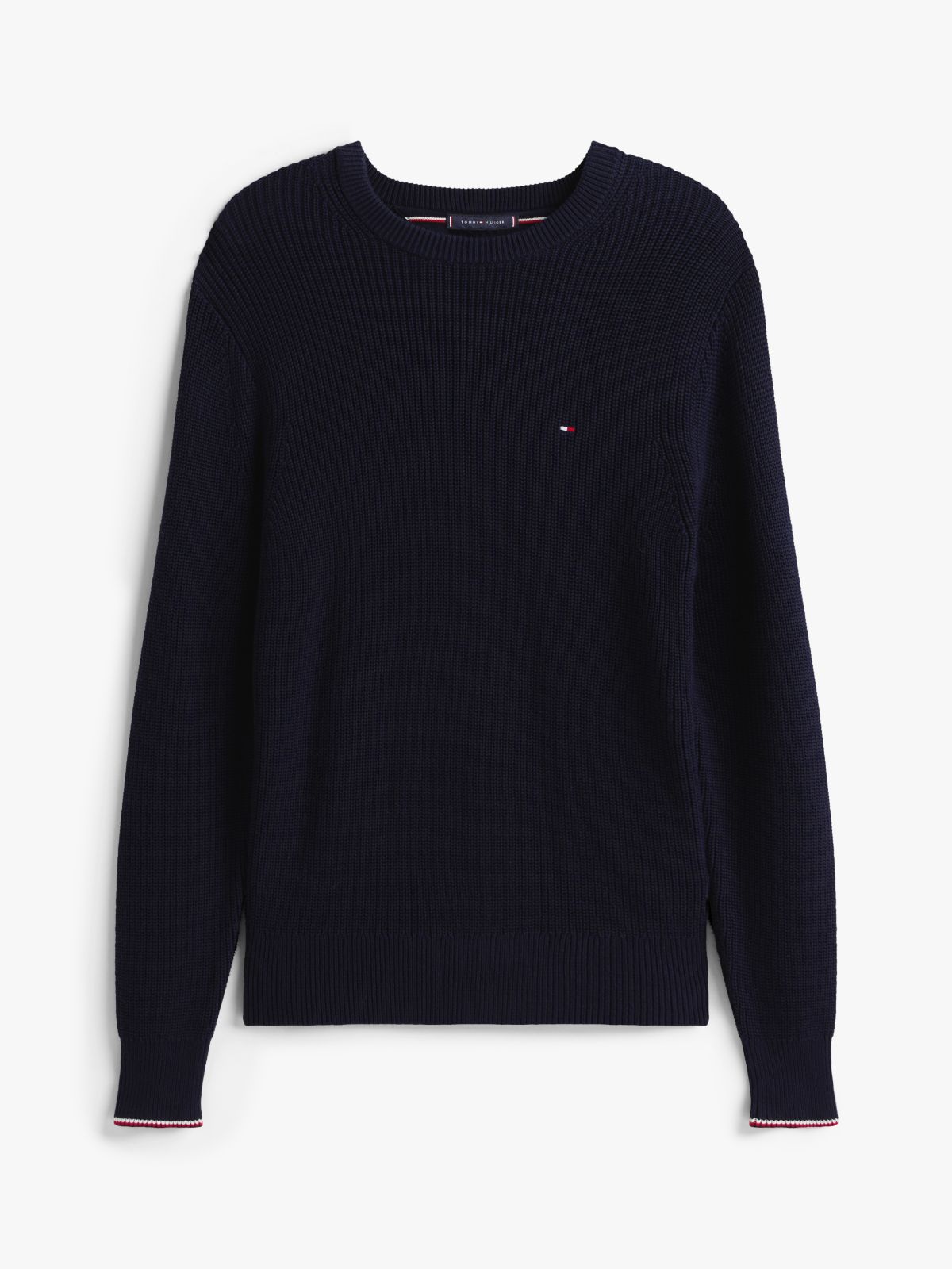 Tipped Cuff Crew Neck Jumper — Blue