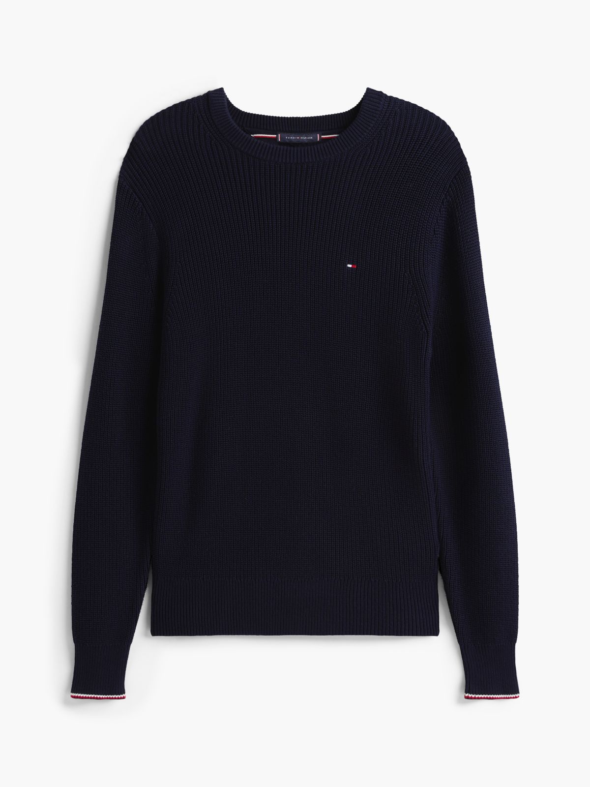 Tipped Cuff Crew Neck Jumper — Blue