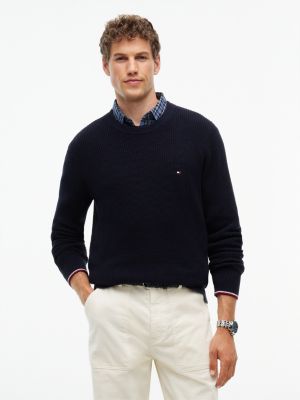 blue tipped cuff crew neck jumper for men tommy hilfiger