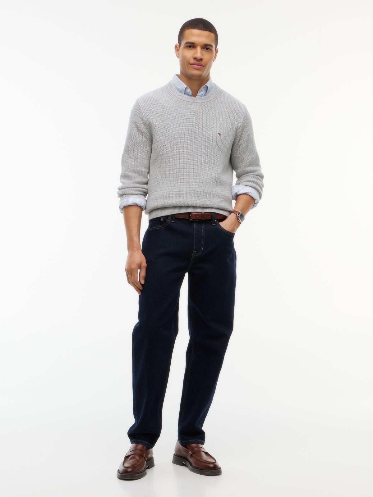 Tipped Cuff Crew Neck Jumper — Grey