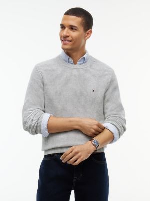 jersey de cuello redondo con puño ribeteado grey de hombres tommy hilfiger