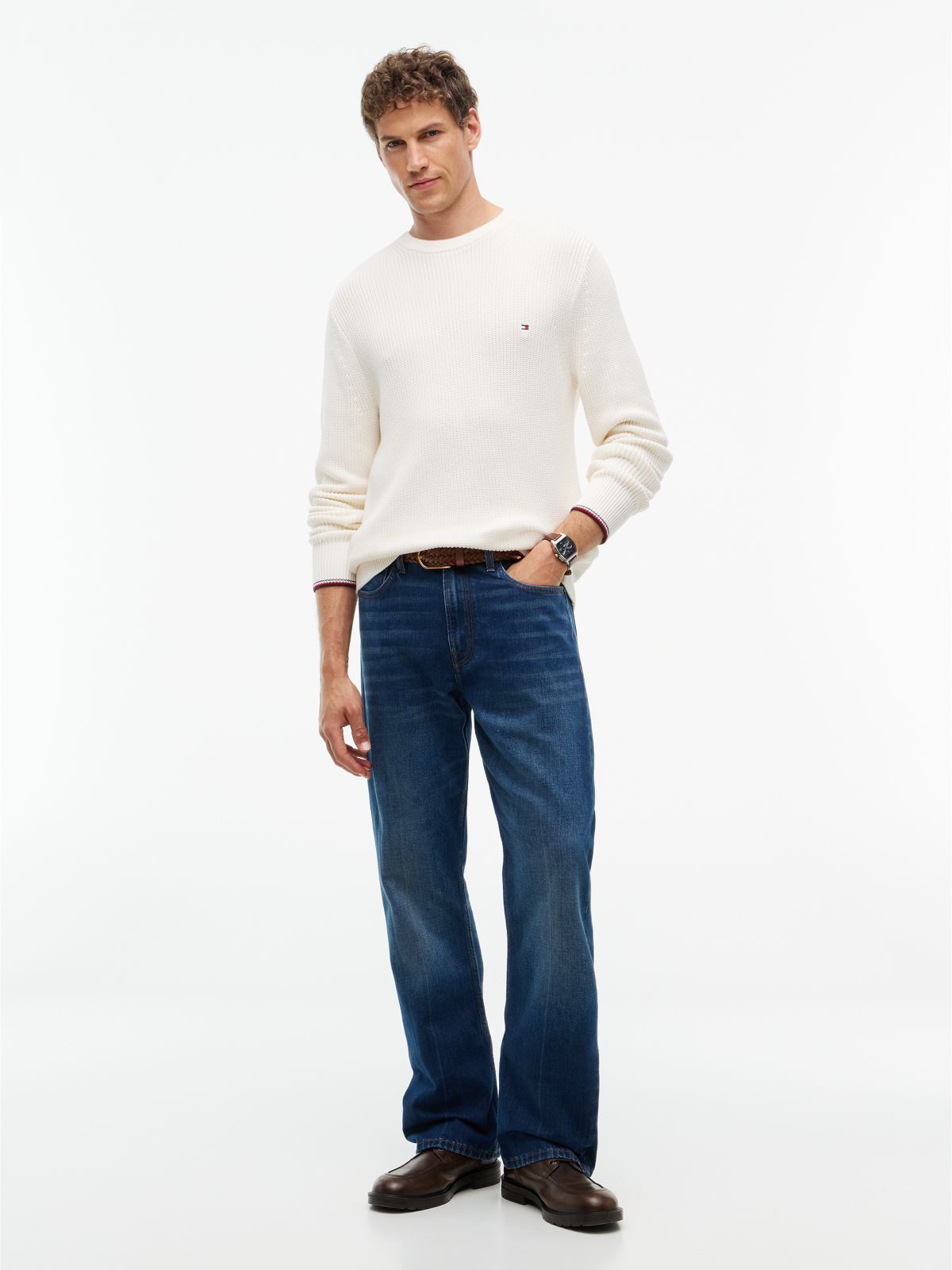 Tipped Cuff Crew Neck Jumper — Yellow