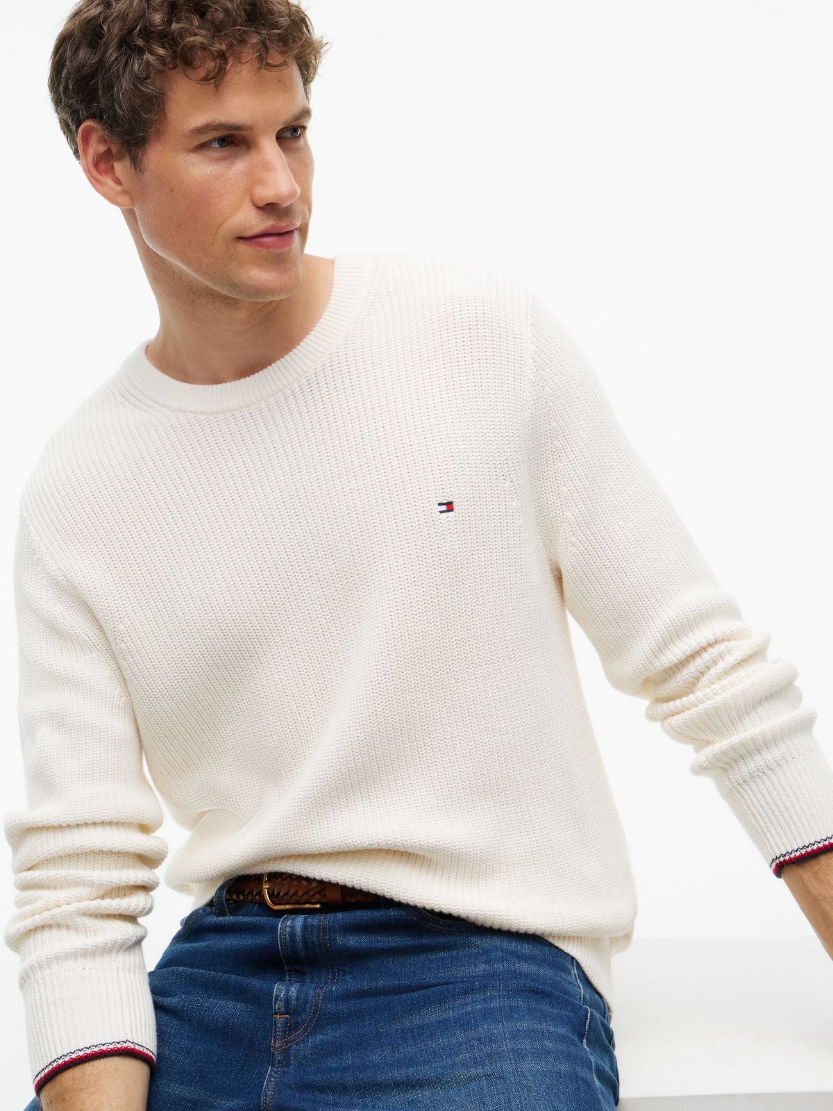 Tipped Cuff Crew Neck Jumper — Yellow
