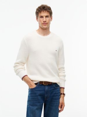 yellow trui met ronde hals en contrast op de boorden voor heren - tommy hilfiger