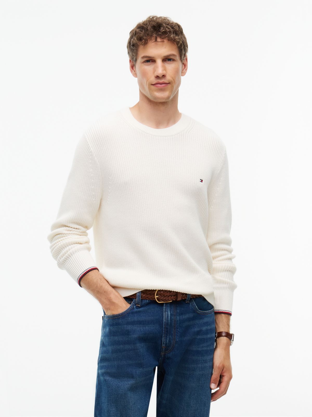 Tipped Cuff Crew Neck Jumper — Yellow