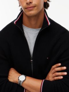 Tipped Cuff Ribbed Zip-Thru Jumper — Black 3