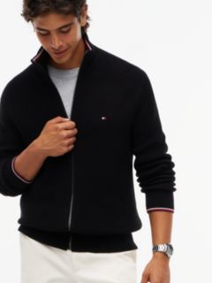 Tipped Cuff Ribbed Zip-Thru Jumper — Black 4
