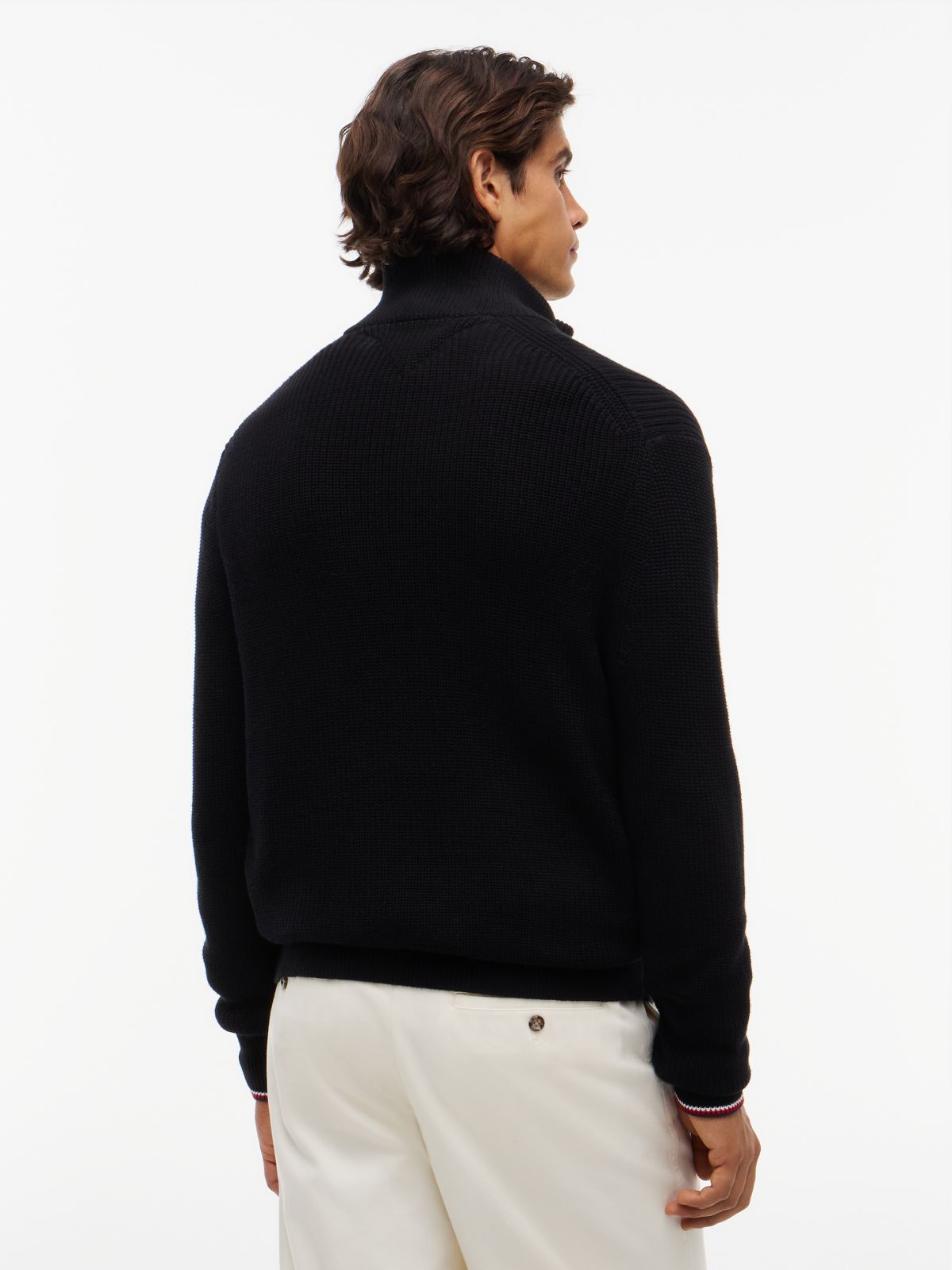 Tipped Cuff Ribbed Zip-Thru Jumper — Black