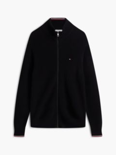 Tipped Cuff Ribbed Zip-Thru Jumper — Black 6