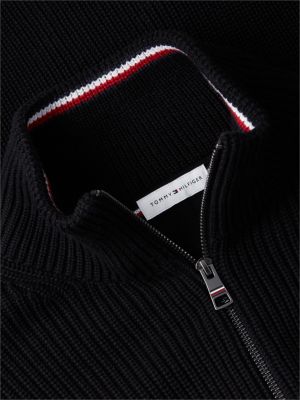 black tipped cuff ribbed zip-thru jumper for men tommy hilfiger