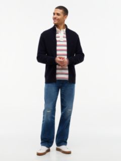 Tipped Cuff Ribbed Zip-Thru Jumper — Blue 2