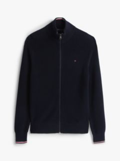 Tipped Cuff Ribbed Zip-Thru Jumper — Blue 5