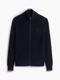 Tipped Cuff Ribbed Zip-Thru Jumper — Blue 6