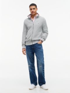 Tipped Cuff Ribbed Zip-Thru Jumper — Grey 2