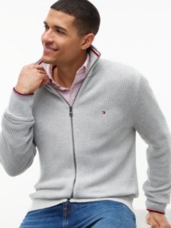 Tipped Cuff Ribbed Zip-Thru Jumper — Grey 3