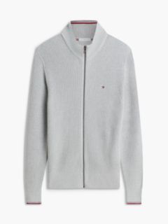 Tipped Cuff Ribbed Zip-Thru Jumper — Grey 5