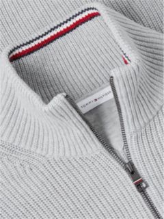 Tipped Cuff Ribbed Zip-Thru Jumper — Grey 6