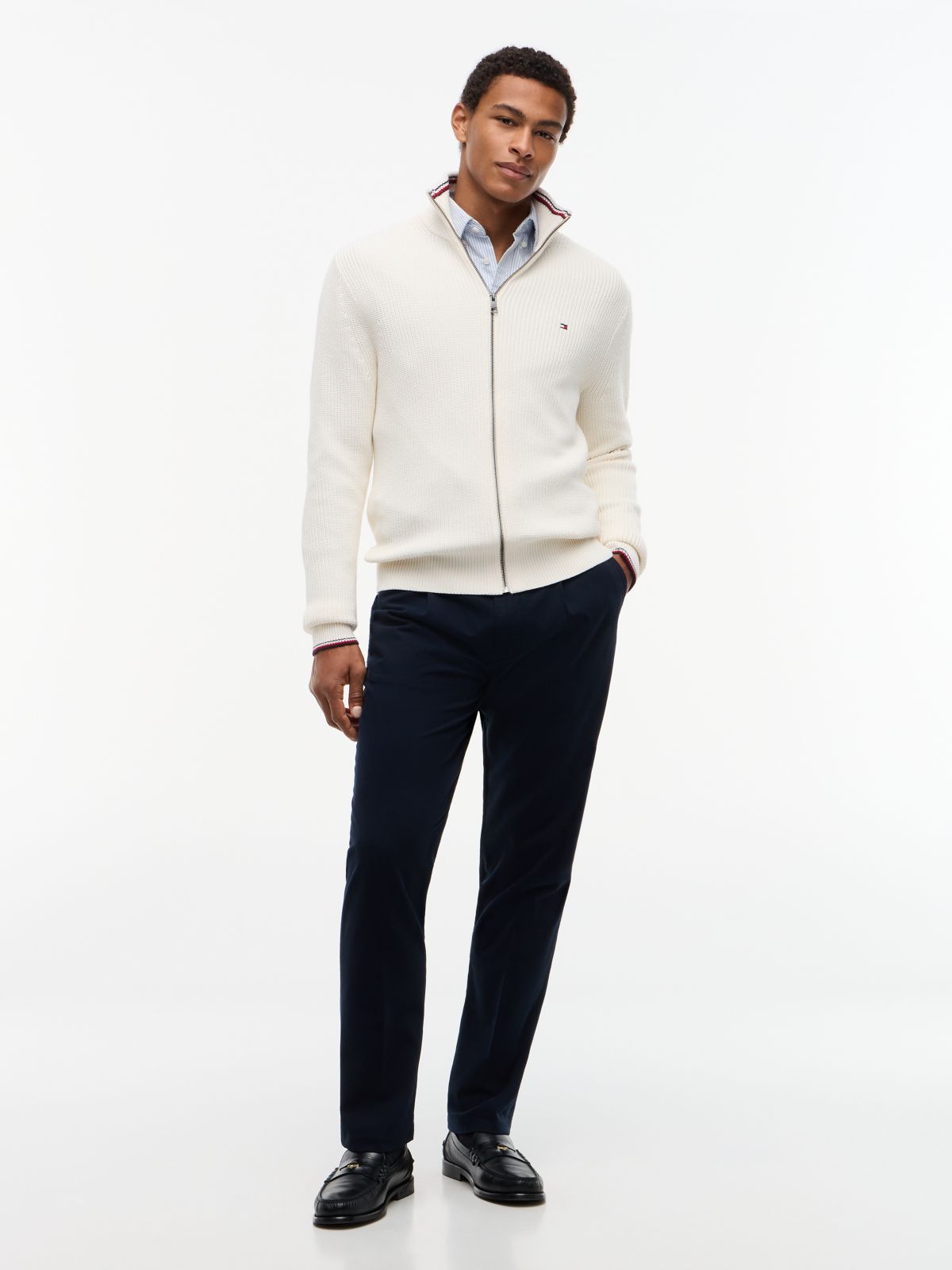 Tipped Cuff Ribbed Zip-Thru Jumper — Yellow